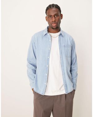 Abercrombie & Fitch Long Sleeve Cropped Western Denim Shirt - Blue