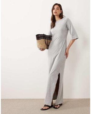 ASOS Binding Boat Neck Detail Three Quarter Sleeve Midaxi Dress - Natural