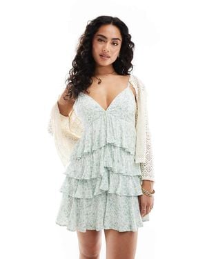 Hollister V Neck Spaghetti Strap Babydoll Tie Mini Dress - White