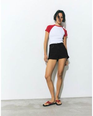 Pull&Bear Mom Fit Denim Shorts With Turn-Up Hems - Black