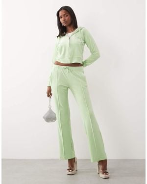 Juicy Couture Velour Drawstring Diamante Outline Logo Trackies - Green