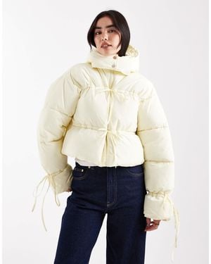 Daisy Street Tie Detail Puffer Coat - White