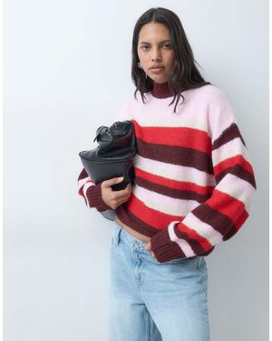 Miss Selfridge Jersey De Cuello Alto A Rayas En Rosa Y Rojo - Blanco