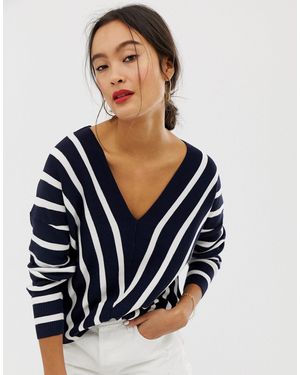 ONLY Maglione a righe verticali con ampio scollo a V - Blu