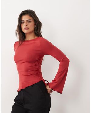 ASOS Drawstring Detail Top With Flute Sleeve - Red