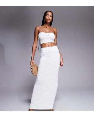 Kaiia Exclusive Double Layered Slinky Lace Knot Detail Maxi Skirt Co-Ord - Purple