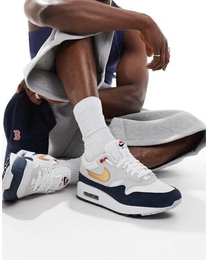 Nike Zapatillas De Deporte Blancas, Azul Marino Y Doradas Air Max 1 Sc De - Gris