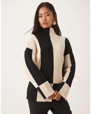 Pretty Lavish – hochgeschlossener pullover aus rippstrick - Natur