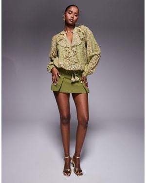 River Island Belted Tailored Mini Skort - Green
