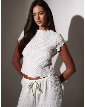 South Beach Frill Textured Cap Sleeve T-Shirt - White