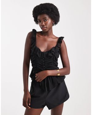 Miss Selfridge Caraco froncé à volants - noir