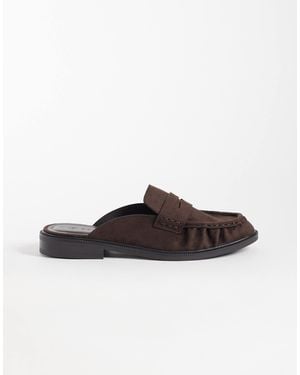 SEQWL Cadilliac Faux Suede Penny Loafer Mules - Brown