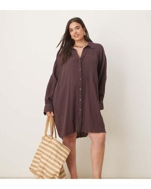 ASOS Asos Design Curve Relaxed Laundered Shirt Mini Dress - Brown