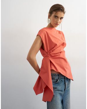 TOPSHOP Asymmetrical Short Sleeve Pleat Detail Top - Orange