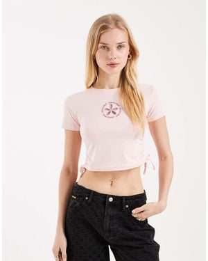 Santa Cruz Flower Graphic Tie Detail Baby Tee - Pink
