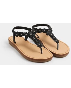 Yours Clothing Flower Detail Diamante Sandals - Black