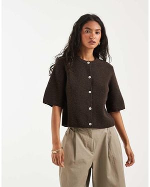 Pieces Short Sleeve Boxy Cardigan - Black