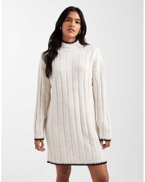 ONLY Contrast Stitch Knitted Mini Dress - Natural