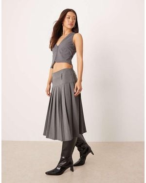 ASOS Drop Waist Pleated Midi Skirt - Natural