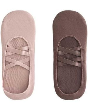 Oysho 2 Pairs Of Polyamide Blend Yoga And Pilates Socks With Double Straps - Pink