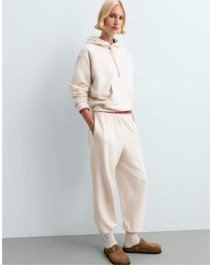 Oysho Cotton-Blend Fleece Joggers - White