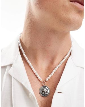 Icon Brand Seventies City Compass Pearl Pendant Necklace - Natural