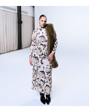 ASOS Asos Design Curve Mesh High Neck Long Sleeve Midi Dress - White