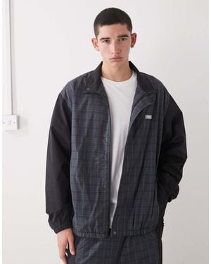 X-Large Chaqueta De Chándal A Cuadros Grises Y Negros Con Diseño Color Block Y Logo De (Parte De Un Conjunto) - Azul
