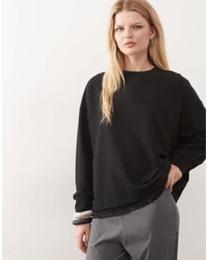 Noisy May Long Sleeve Sweat With Lace Hem - Black