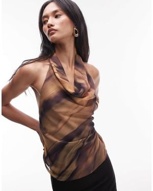 TOPSHOP Cowl Neck Halter Top - Brown