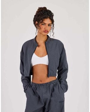 CERNUCCI Check Funnel Neck Jacket - Blue