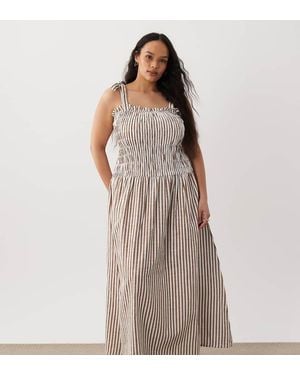Esmee Curve Tie Strap Shirred Maxi Beach Dress - Brown