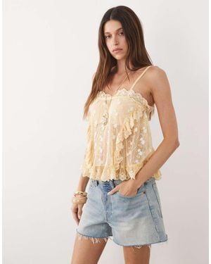Miss Selfridge Geborduurde Kanten Cami Met Ruche - Blauw