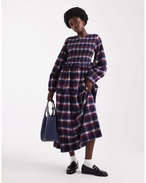 Native Youth Brushed Plaid Midaxi Dress - Blue