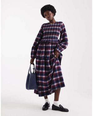 Native Youth Brushed Plaid Midaxi Dress - Blue