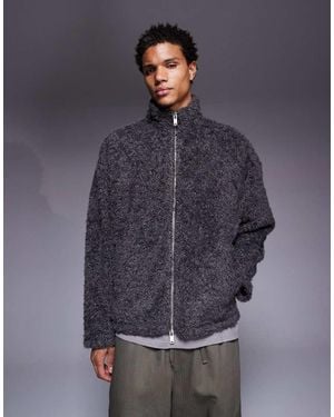ASOS Relaxed Funnel Neck Zip Through Fur Sweatshirt - Blue