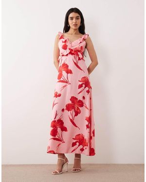 ONLY Vestido Largo Rosa Con Estampado Floral Y Detalle De Volantes De