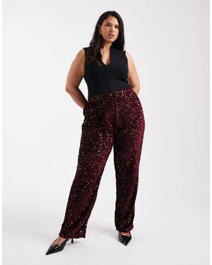 Pieces Plus Pieces Curve Wide Leg Velour Sequin Pants - Blue