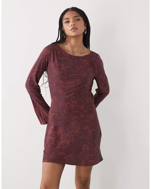 Reclaimed Vintage Slash Neck Mini Dress With Flared Sleeves