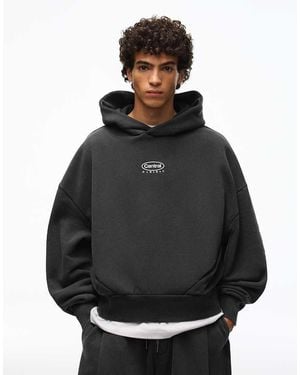 Bershka Boxy Washed Hoodie - Black