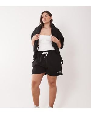 Kaiia Plus Cotton Rich Embroidered Logo Sweat Shorts Co-ord - Black
