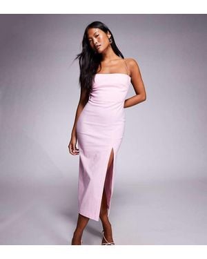 Vesper Petite Bengaline Square Neck Midaxi Dress With Open Back - Purple