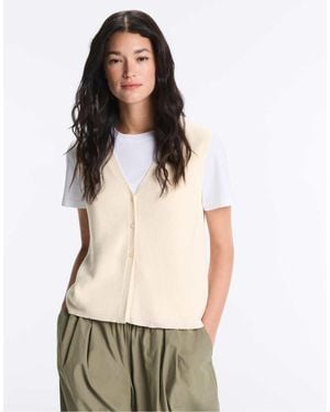 Oysho Cotton Blend V-Neck Knit Cardigan - White