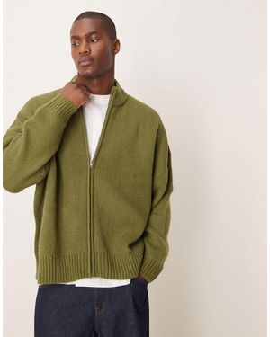 ASOS Super Oversized Boxy Fit Brushed Knitted Zip Through Cardigan - Green