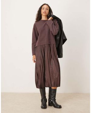 Threadbare Cotton Jersey Mix Dress - Brown