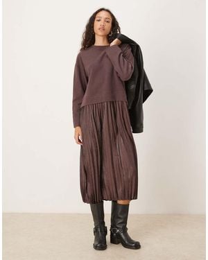 Threadbare Cotton Jersey Mix Dress - Brown