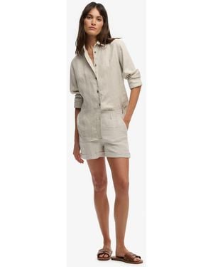 Superdry Mid Rise Linen Shorts - Natural