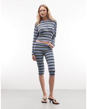 AFRM Silvia Ribbed Capri Trousers Co-ord Stripe - Blue