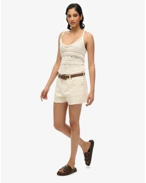 Superdry Mid Rise Denim Hot Shorts - Natural