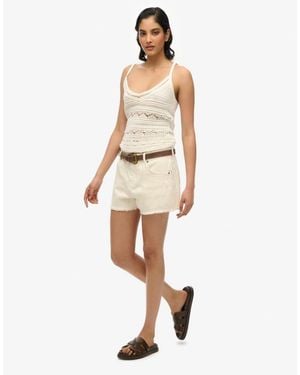 Superdry Mid Rise Denim Hot Shorts - Natural